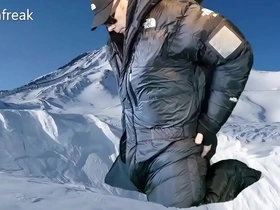 Humping my north face down suit and cumming on the silky soft nylon
