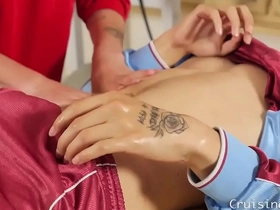 Masseur giving handjob to client