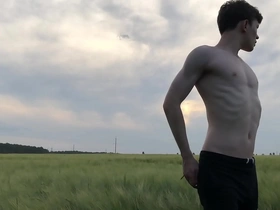 Step son ran away from home & cute boy jerking off outdoor in field / monster cock / teen boy /uncut