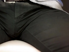 Cam under the table in the office his cock bulge...