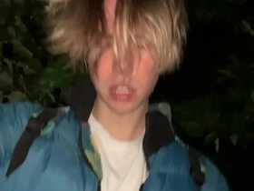 Boy public masturbation at night on the beach near the river