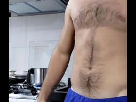 Amateur - your straight roomate is a showoff - shirtless hunk muscle flexing hairy chest