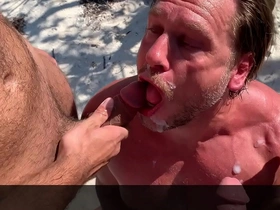 Public jerk off. hans berlin gets creamed!