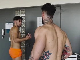 We meet a young man at the pool with my friend and we give him a hard time.