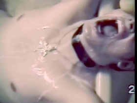 Cumdump fucktoy exposed on public toilet and gets covered in cum