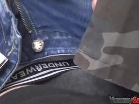 Feet fucking gay twink sperms over soles