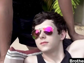 When boy finds his stepbrother lounging by the pool, he decides to join him and ask him for a massage