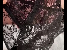 Lace panties with cotton gusset and cum shot