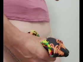 Wearing mommas clothes and cumming in tiny bikini
