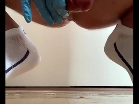 Creamed cock play with dick and sperm