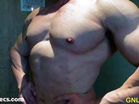 Muscular Asian man pleasuring himself and teasing his nipples.