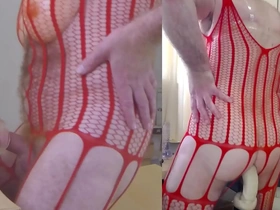 2-sides fuck in red fishnet - kong to asshole & dick to ice lady - part1