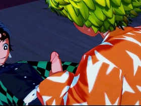 Zenitsu wraps his legs around tanjiro and lets him cum in his ass - demon slayer hentai.